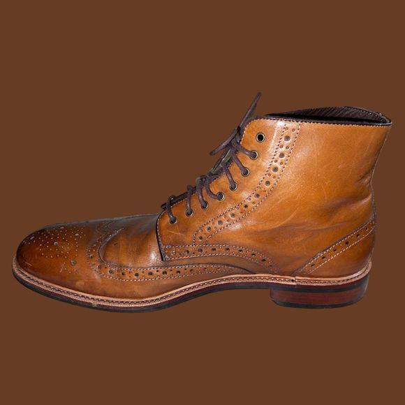 Men's Gordon Rush Cognac Wingtip Stafford Brown Leather Ankle Boot Size 11.5 - Picture 6 of 10